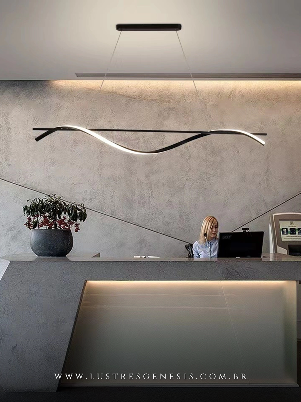 Lustre pendente de LED moderno Ballet preto, design elegante e minimalista, ideal para sala de jantar, quartos, sala de estar, escrit&oacute;rios e apartamentos.